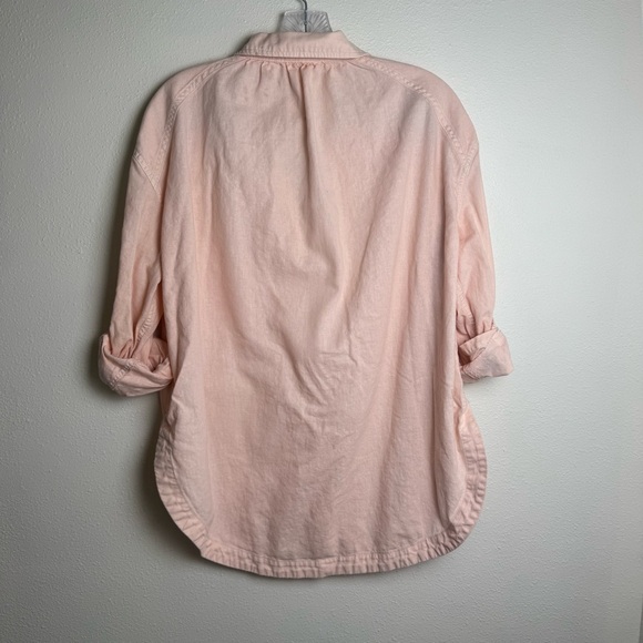 Free People light pink Top linen blend blouse collar button down - Picture 6 of 7